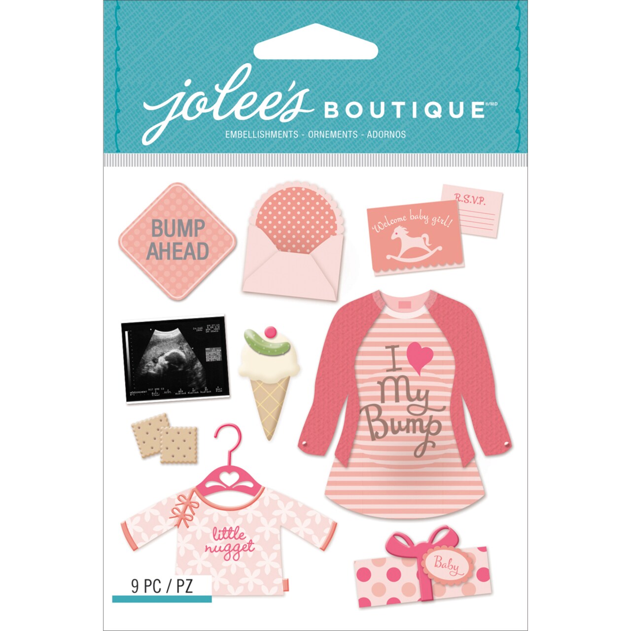 Jolee's Boutique Dimensional Stickers - Baby Girl Pregnancy, 9pcs
